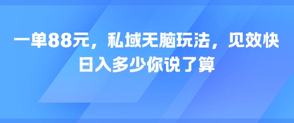 一单88元，私域无脑玩法，见效快，日入多少你说了算-Scorpio丨网创