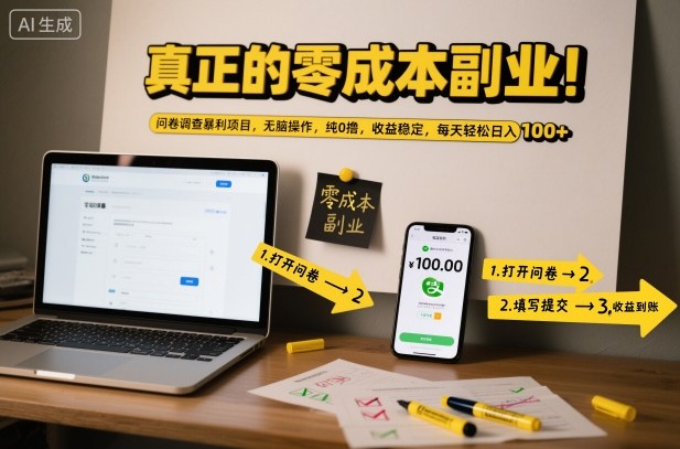 真正的零成本副业!问卷调查暴利项目,无脑操作,纯0撸,收益稳定,每天轻松日入100+【揭秘】-Scorpio丨网创