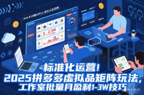 标准化运营!2025拼多多虚拟品矩阵玩法,工作室批量月盈利1-3W技巧【揭秘】-Scorpio丨网创