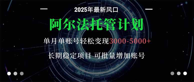 (16360期)阿尔法托管计划 单账号月入3000-5000,长期稳定项目,新手小白轻松上手。-Scorpio丨网创