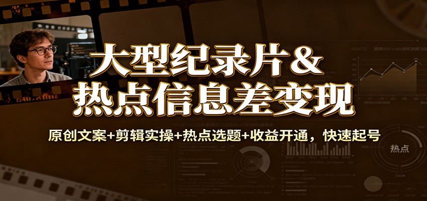 大型纪录片&热点信息差变现:原创文案+剪辑实操+热点选题+收益开通,快速起号-Scorpio丨网创