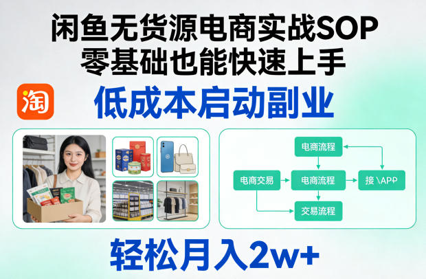 闲鱼无货源电商实战SOP，零基础也能快速上手，低成本启动副业，轻松月入2w+-Scorpio丨网创