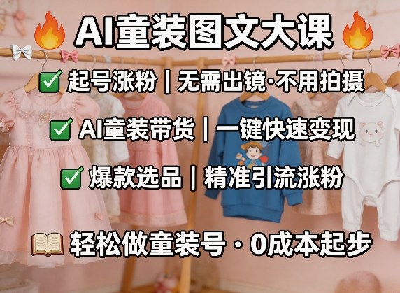 AI童装图文剪辑,某社群童装图文大课,起号涨粉、AI童装带货、爆款选品,无需出镜和拍摄-Scorpio丨网创