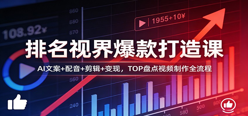 排名视界爆款打造课：AI文案+配音+剪辑+变现，TOP盘点视频制作全流程-Scorpio丨网创