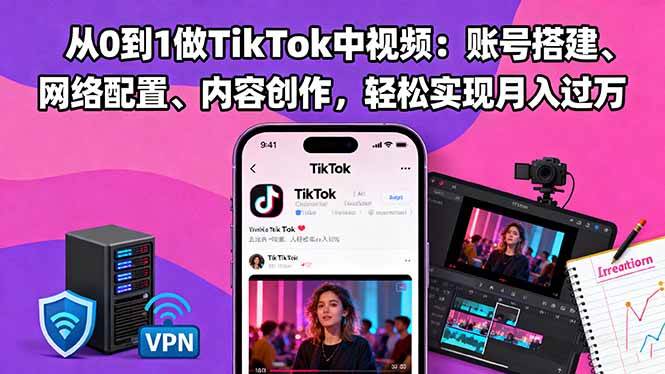 (16461期)从0到1做TikTok中视频:账号搭建、网络配置、内容创作,轻松实现月入过万-Scorpio丨网创