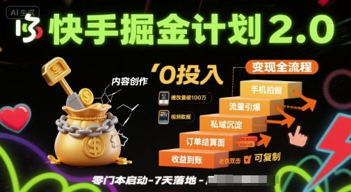 快手掘金计划2.0,快手电商变现全流程,简单可复制,0投入-Scorpio丨网创