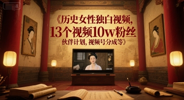 历史女性独白视频，13个视频10w粉丝，伙伴计划，视频号分成等-Scorpio丨网创