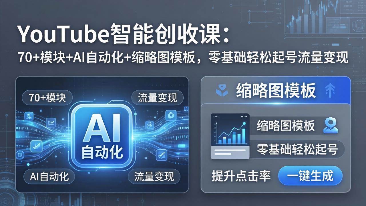 （17926期）YouTube智能创收课：70+模块+AI自动化+缩略图模板，零基础轻松起号流量变现-Scorpio丨网创