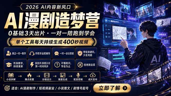 （18568期）AI漫剧造梦营：0基础3天出片，单个工具每天持续生成400秒视频-Scorpio丨网创