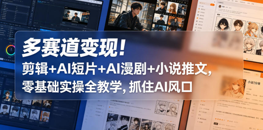 多赛道变现！剪辑+AI短片+AI漫剧+小说推文，零基础实操全教学，抓住AI风口-Scorpio丨网创