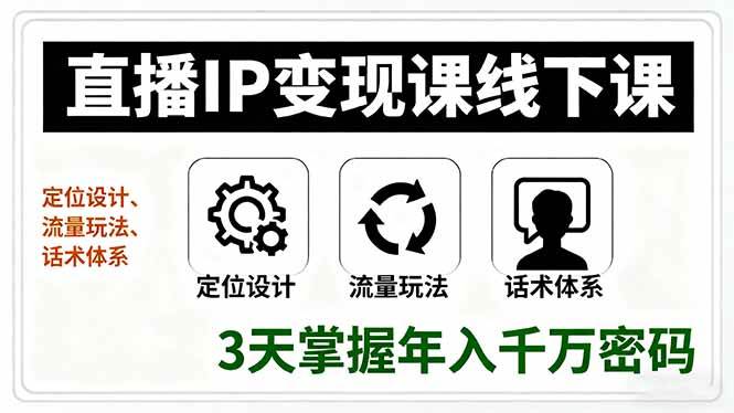 (16065期)直播IP变现课线下课,定位设计、流量玩法、话术体系,3天掌握年入千万密码-Scorpio丨网创