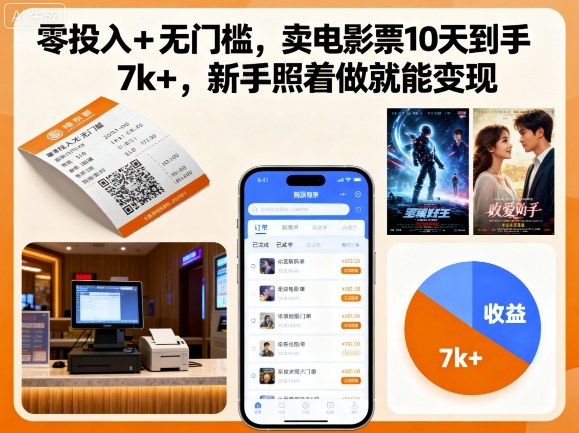 零投入+无门槛,卖电影票10天到手7k+,新手照着做就能变现【揭秘】-Scorpio丨网创