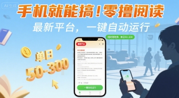 手机就能搞！零撸阅读挂G，最新平台，一键自动运行，随时随地挣，单日50-3张+【揭秘】-Scorpio丨网创