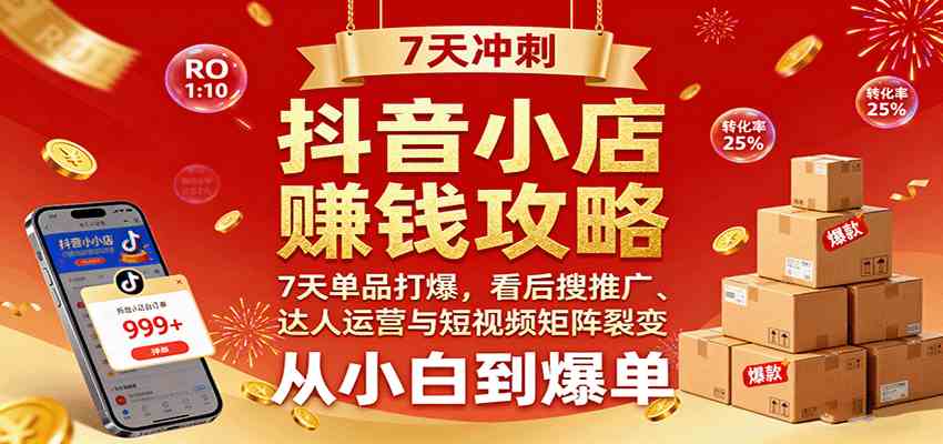 抖音小店赚钱攻略:7天单品打爆技巧,看后搜推广、达人运营与短视频矩阵裂变实战-Scorpio丨网创