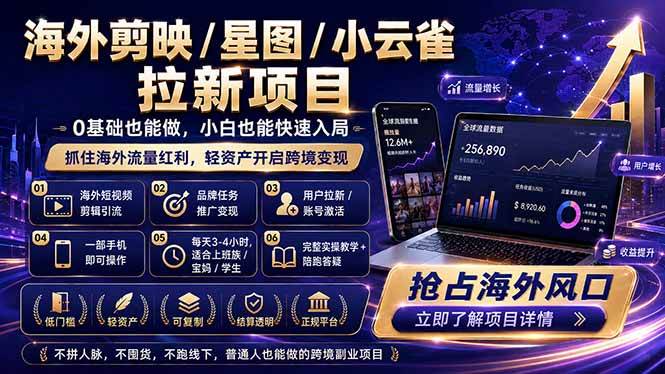 （18567期）海外剪映 / 星图 / 小云雀拉新项目 普通人也能上手的跨境流量变现副业-Scorpio丨网创