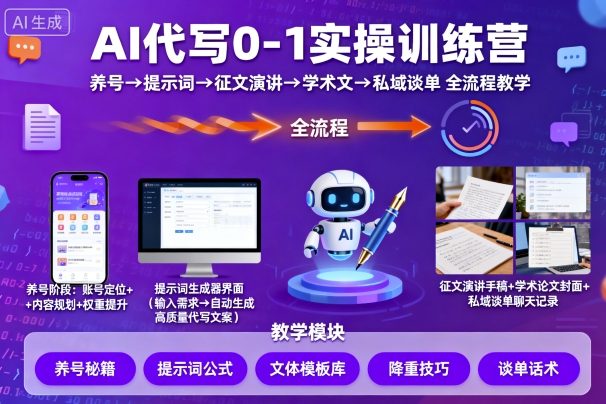 AI代写0-1实操训练营,从养号、提示词、征文演讲、学术文,到私域谈单的全流程教学-Scorpio丨网创