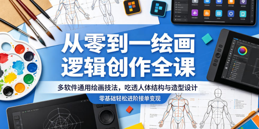 从零到一绘画逻辑创作全课，多软件通用绘画技法，吃透人体结构与造型设计，零基础轻松进阶接单变现-Scorpio丨网创