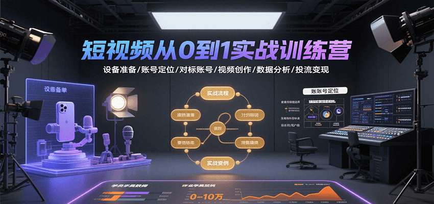 短视频从0到1实战训练营:设备准备/账号定位/对标账号/视频创作/数据分析/投流变现-Scorpio丨网创