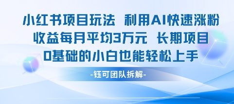 适合小白操作的小红书新项目，利用AI快速涨粉，收益每月平均1W+-Scorpio丨网创