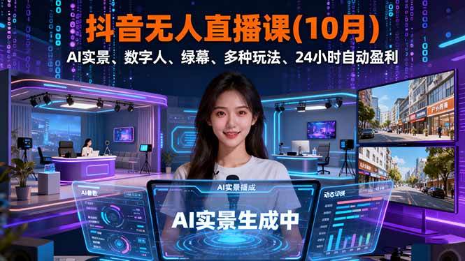 (16355期)抖音无人直播课(10月),AI实景、数字人、绿幕、多种玩法、24小时自动盈利-Scorpio丨网创