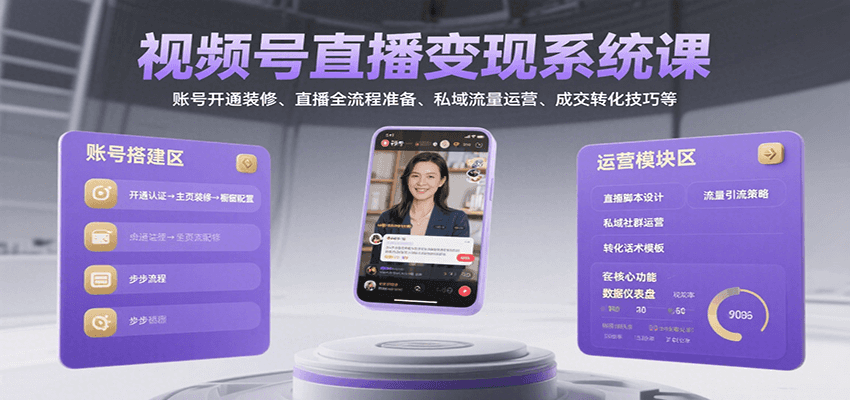 视频号直播变现系统课,账号开通装修、直播全流程准备、私域流量运营、成交转化技巧等-Scorpio丨网创