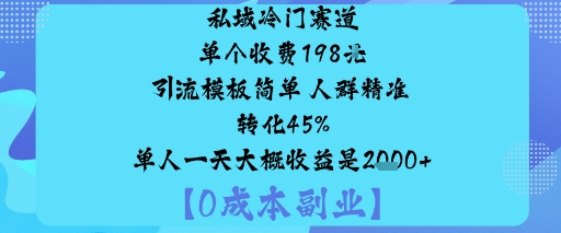 私域冷门赛道:单个收费198米引流模板简单人群精准转化45%单人一天大概收益是1k+-Scorpio丨网创
