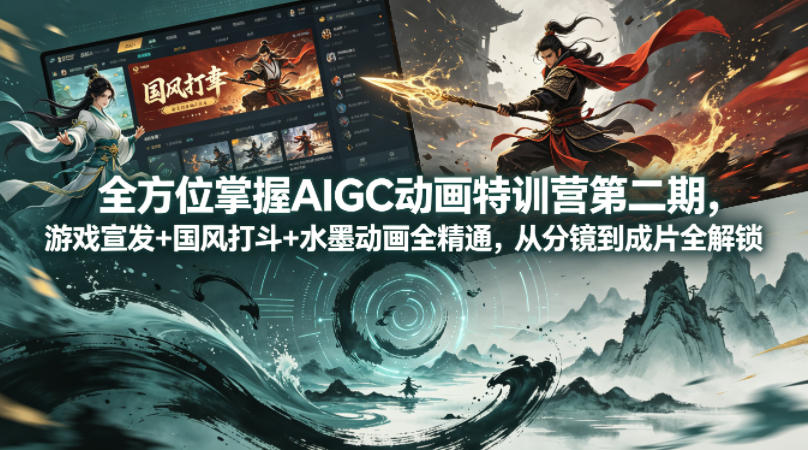 全方位掌握AIGC动画特训营第二期，游戏宣发+国风打斗+水墨动画全精通，从分镜到成片全解锁-Scorpio丨网创
