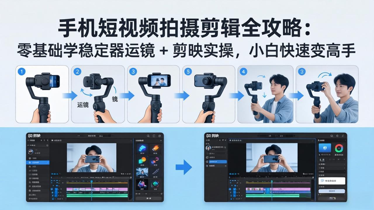 手机短视频拍摄剪辑全攻略:零基础学稳定器运镜 + 剪映实操,小白快速变高手 手机短视频拍摄剪辑全攻略:零基础学稳定器运镜 + 剪映实操,小白快速变高手