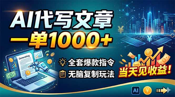 (18575期)AI代写文章,一单1000+,全套爆款指令+无脑复制玩法,当天见收益!-Scorpio丨网创