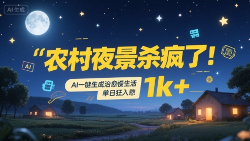 农村夜景杀疯了!AI一键生成治愈系慢生活,单日狂入1k+-Scorpio丨网创