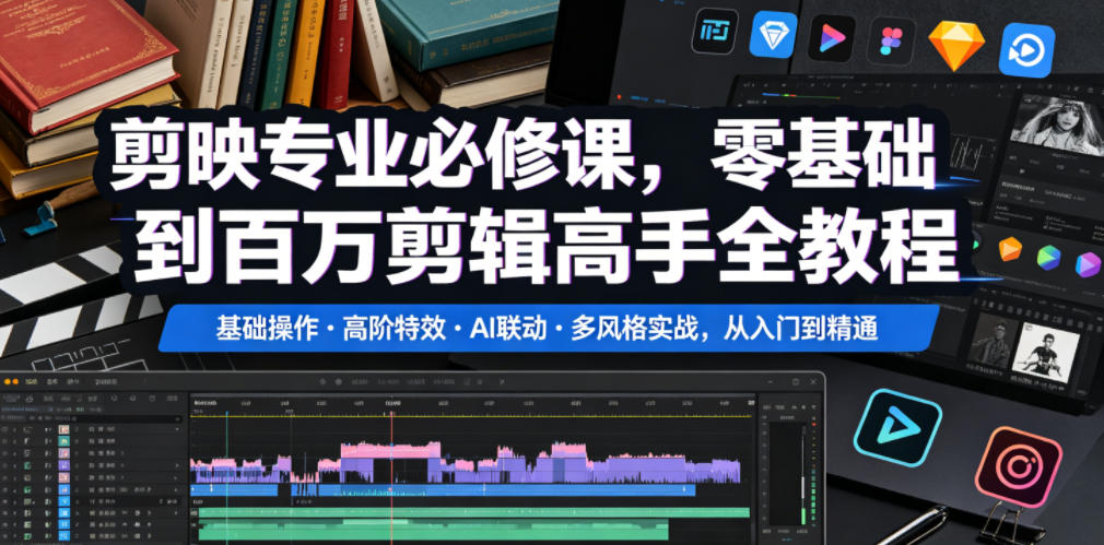 剪映专业必修课,零基础到百万剪辑高手全教程,基础操作・高阶特效・AI联动・多风格实战,从入门到精通-Scorpio丨网创
