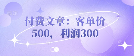 付费文章：客单价500，利润300-Scorpio丨网创