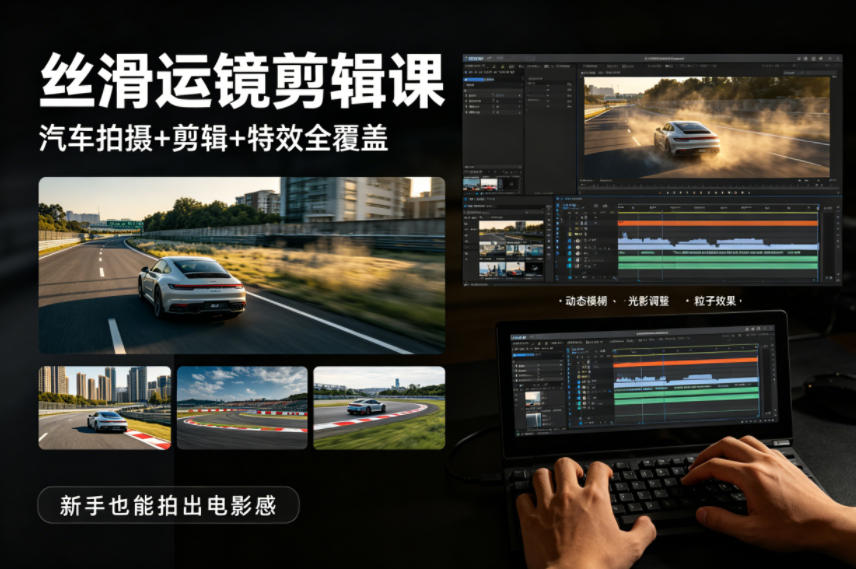 大叔丝滑运镜剪辑课，汽车拍摄+剪辑+特效全覆盖，新手也能拍出电影感-Scorpio丨网创