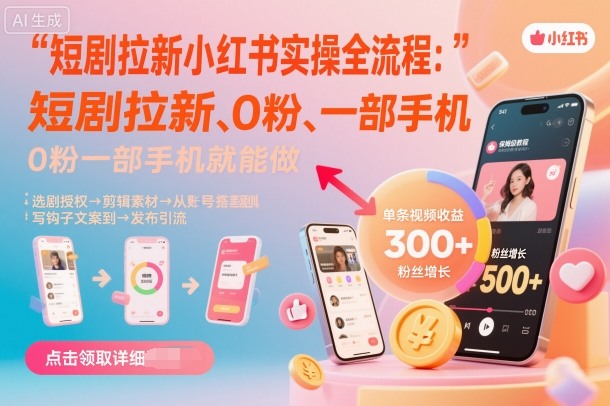 短剧拉新小红书实操全流程，0粉一部手机就可以做，详细教程-Scorpio丨网创