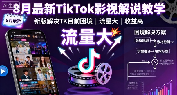 8月最新TikTok影视解说教学,新版解决TK目前困境,流量大,收益高-Scorpio丨网创