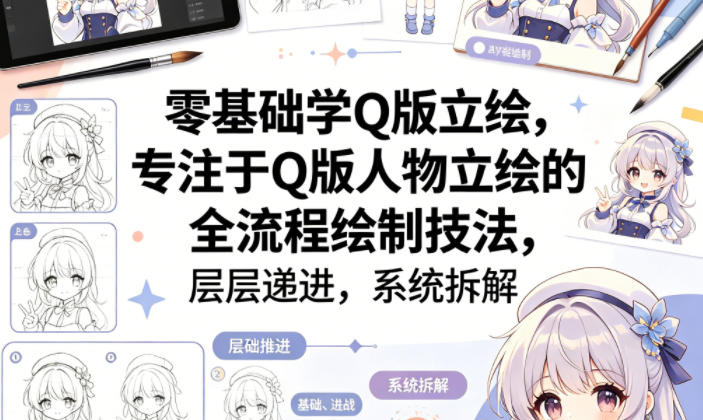 零基础学Q版立绘，专注于Q版人物立绘的全流程绘制技法，层层递进，系统拆解-Scorpio丨网创