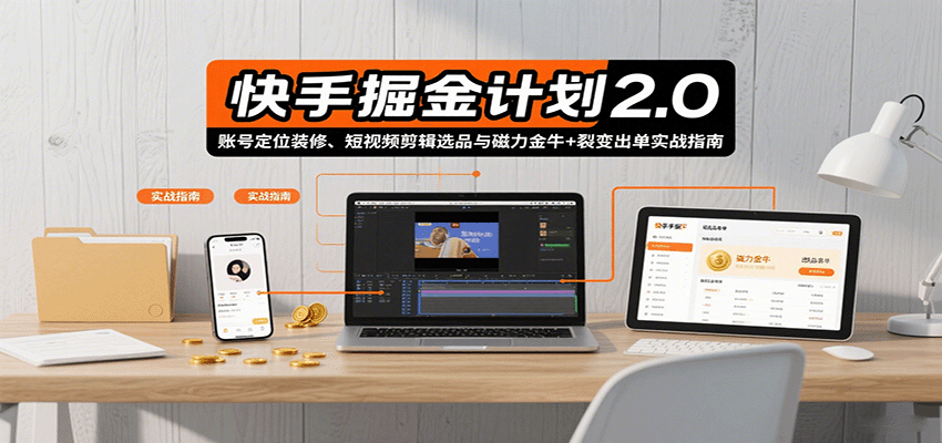 快手掘金计划2.0,账号定位装修、短视频剪辑选品与磁力金牛+裂变出单实战指南-Scorpio丨网创