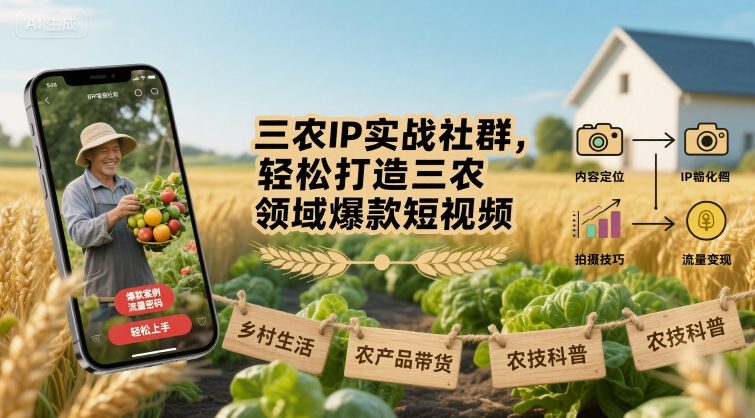 三农IP实战社群，轻松打造三农领域爆款短视频-Scorpio丨网创