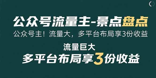 (15553期)公众号流量主-景点盘点 流量巨大 多平台布局享3份收益-Scorpio丨网创