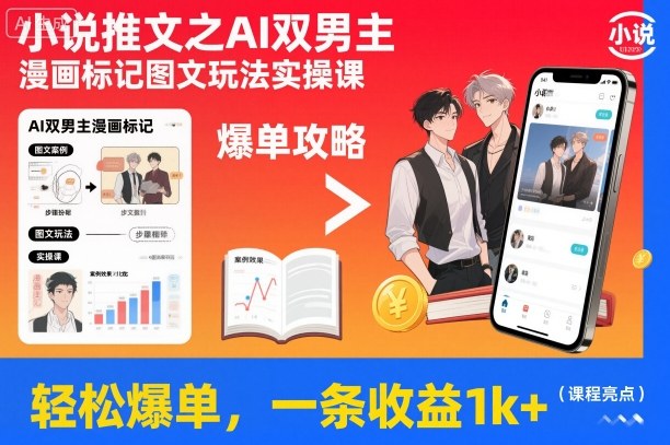 小说推文之AI双男主漫画标记图文玩法实操课，轻松爆单，一条收益1k+-Scorpio丨网创