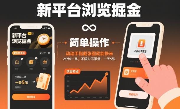 新平台浏览掘金，动动手指截张图就能挣米，2分钟一单，不限时不限量，一天5张【揭秘】-Scorpio丨网创