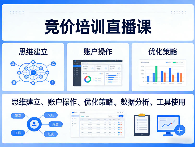 竞价培训直播课，覆盖思维建立、账户操作、优化策略、数据分析、工具使用等，全方位提升效果-Scorpio丨网创