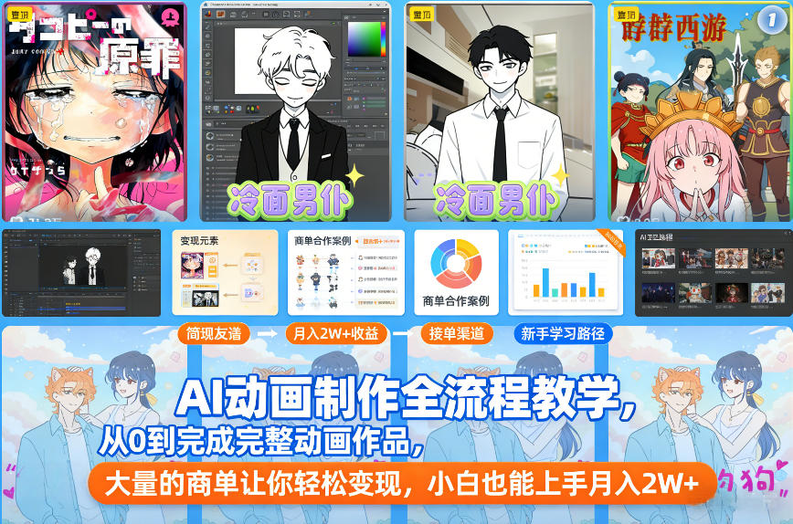 AI动画制作全流程教学，从0到完成完整动画作品，大量的商单让你轻松变现，小白也能上手月入2W+-Scorpio丨网创