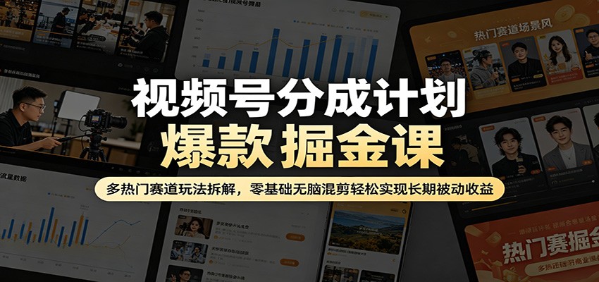 视频号分成计划爆款掘金课：多热门赛道玩法拆解，零基础无脑混剪轻松实现长期被动收益-Scorpio丨网创