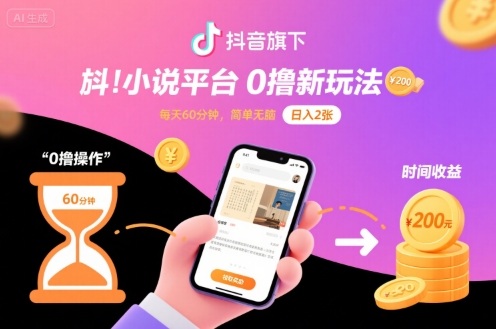 抖音旗下小说平台0撸新玩法，每天挂G60分钟，简单无脑，日入2张【揭秘】-Scorpio丨网创