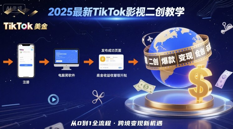 2025年最新TikTok影视二创教学,从注册到发布撸美金全流程,跨境变现新机遇-Scorpio丨网创