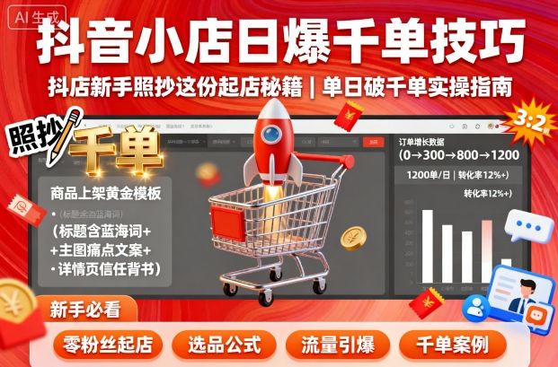 抖音小店日爆千单技巧，抖店新手照抄这份起店秘籍，单日破千单-Scorpio丨网创