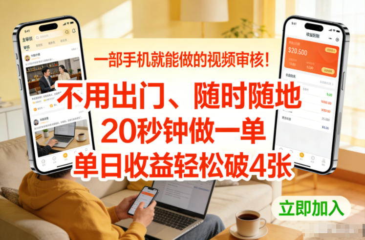 一部手机就能做的视频审核！不用出门，随时随地，20秒钟做一单，单日收益轻松破4张【揭秘】-Scorpio丨网创