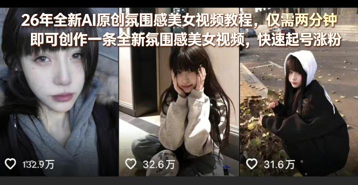 26年全新AI原创氛围感美女视频教程，仅需两分钟即可创作一条全新氛围感美女视频，快速起号涨粉-Scorpio丨网创