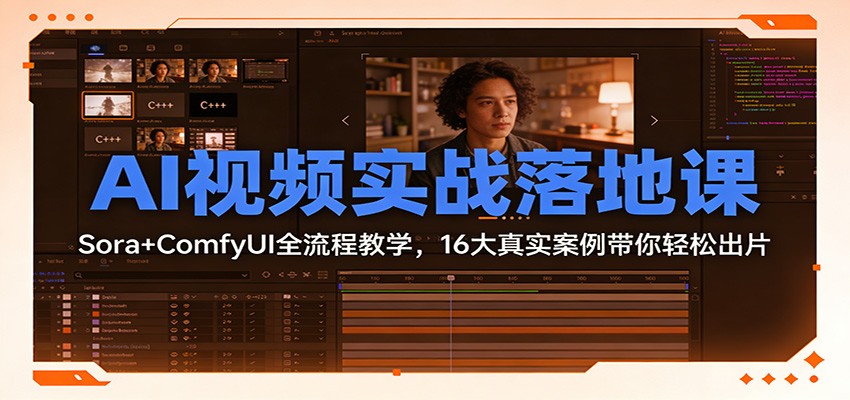 AI视频实战落地课:Sora+ComfyUI全流程教学,16大真实案例带你轻松出片 AI视频实战落地课:Sora+ComfyUI全流程教学,16大真实案例带你轻松出片